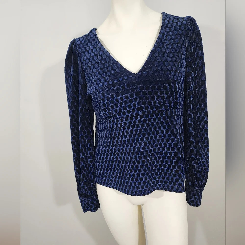 Eva‎ Franco Velvet v-neck puff sleeve top womens size small